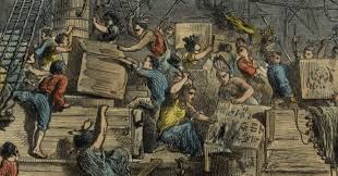 google image of people moving large wooden storage creates of tea on a ship